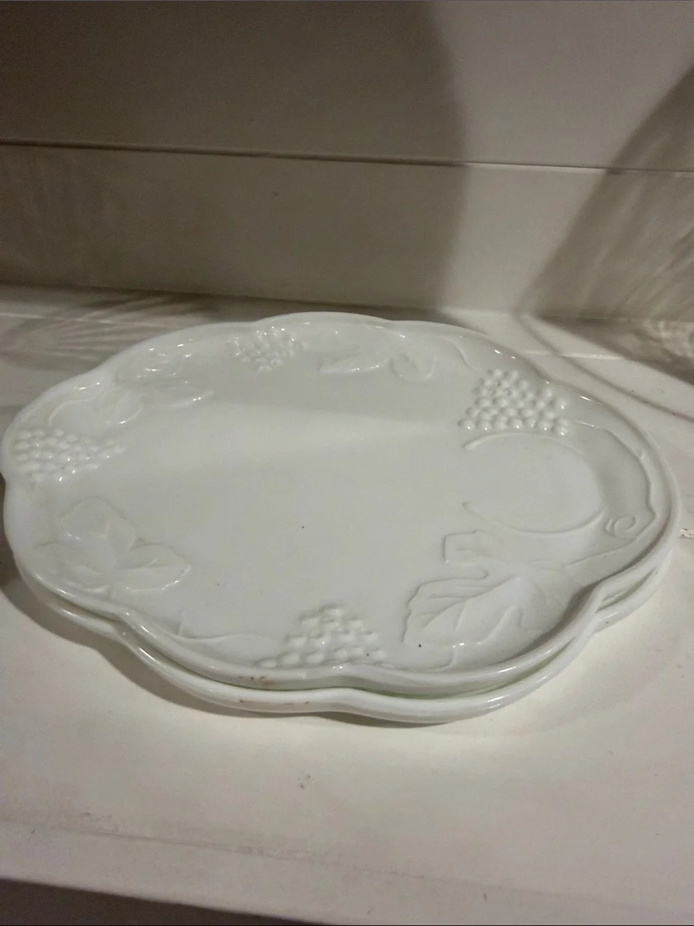 White Embossed Grape Motif Serving Plate. Set of two